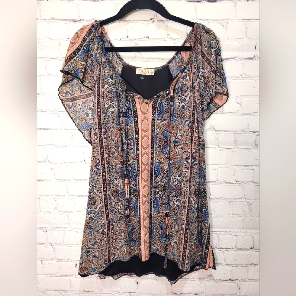 LAVISH Floral Print Flowy‎ Short Sleeve Lined Top Size Large